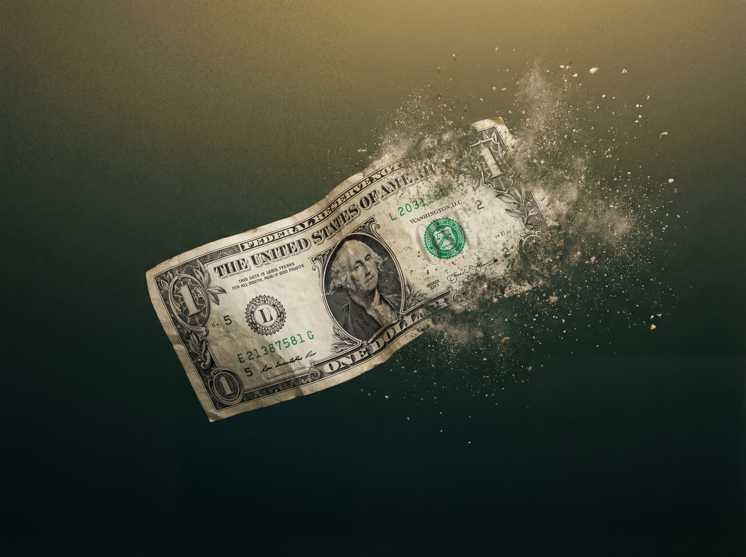 Image of a dollar bill vanishing due to inflation.